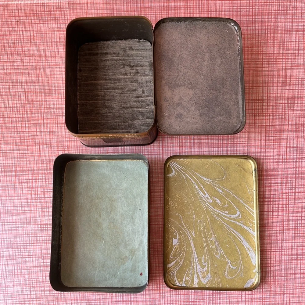 Set of two vintage antique metal cigar tobacco boxes tins advertising tobacciana
